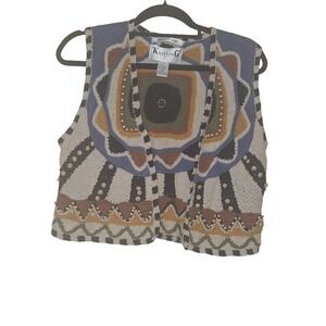 Vintage Size Small Linen Boho Vest Cottagecore Needles Knitted by Hand Knitting
